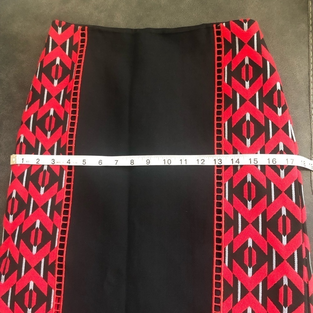 Fendi Pencil Skirt 38/6 Black Red Geometric Panels Designer Italy Midi Silk - Picture 11 of 13